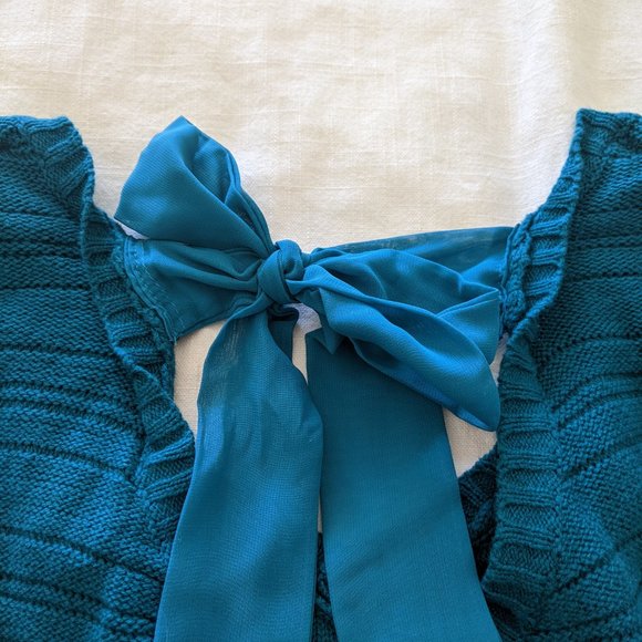 Teal v-neck bow sweater - Picture 4 of 6